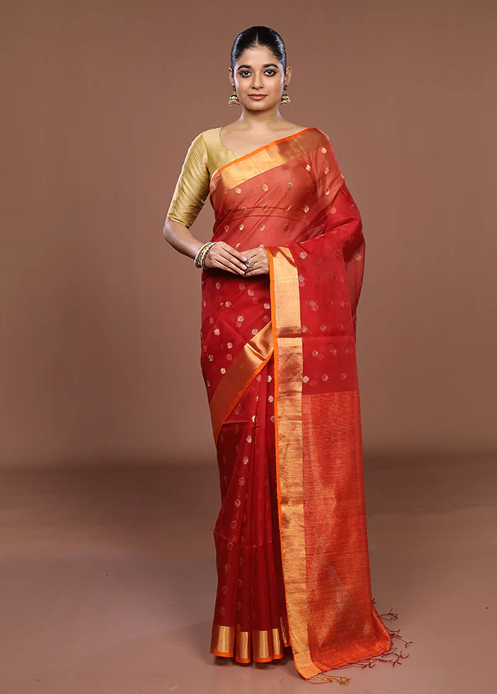 Red Handloom Matka Pure Silk Saree With Blouse Piece - Image 2