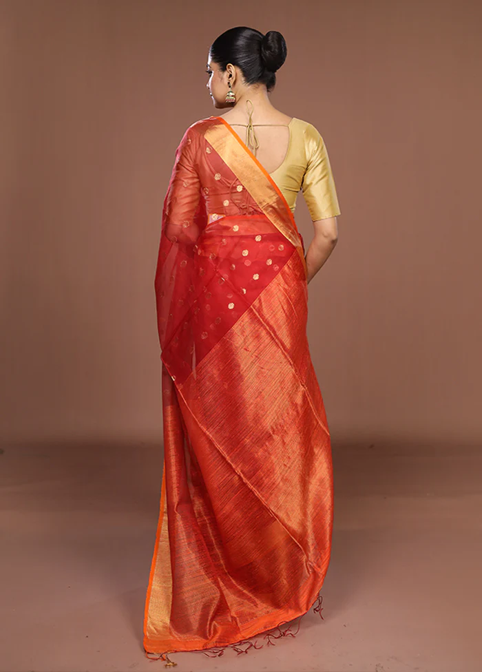Red Handloom Matka Pure Silk Saree With Blouse Piece - Image 3
