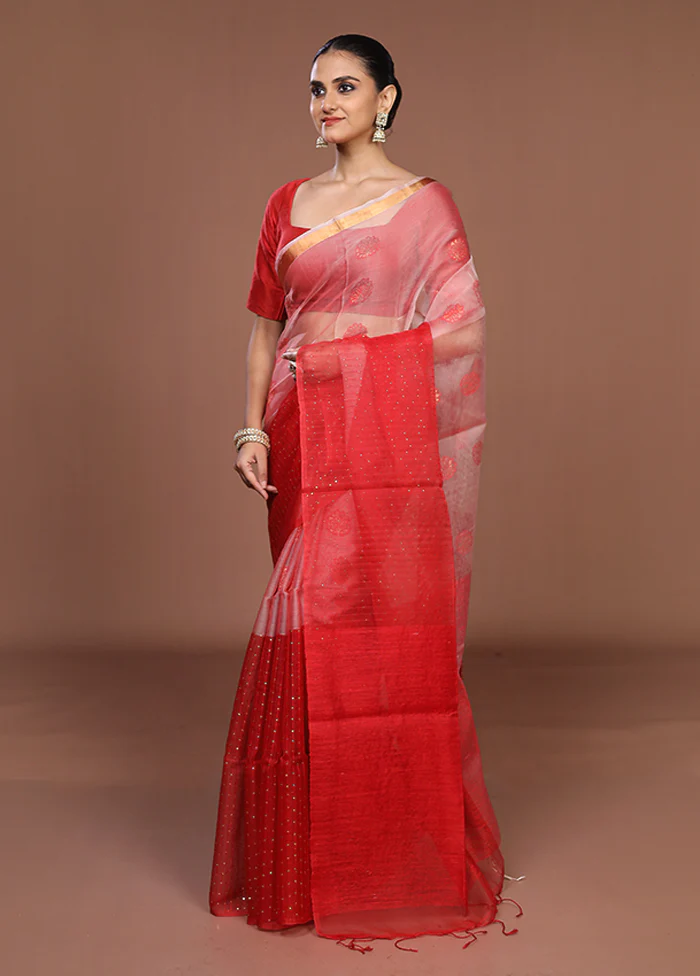 Red Handloom Matka Pure Silk Saree With Blouse Piece - Image 4