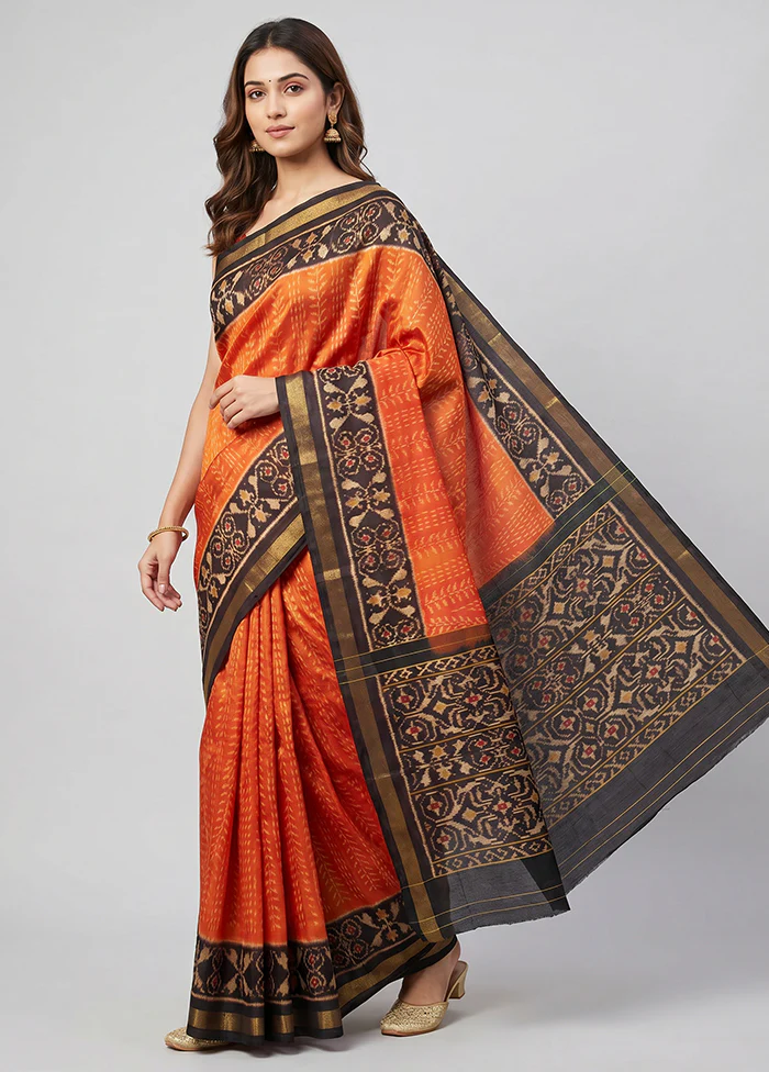 Red Handloom Patola Pure Silk Saree With Blouse Piece