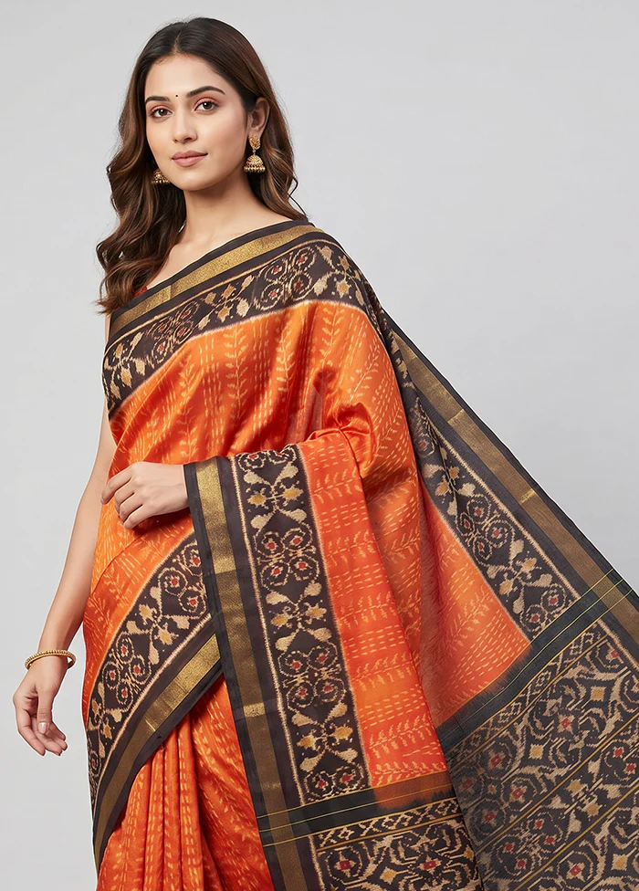 Red Handloom Patola Pure Silk Saree With Blouse Piece - Image 2