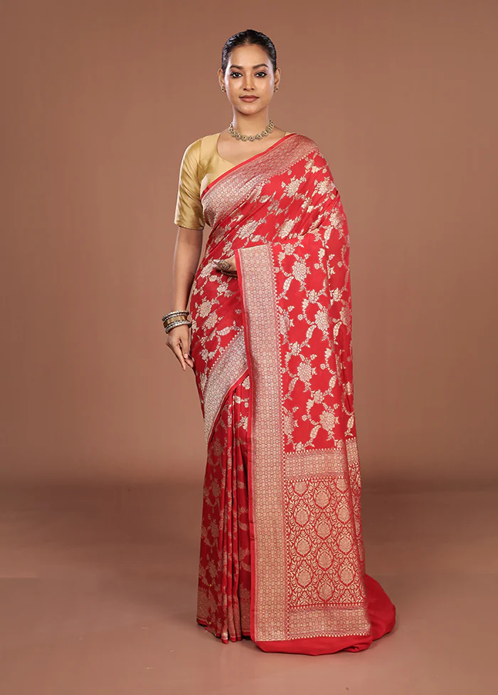 Red Georgette Saree With Blouse Piece - Image 2