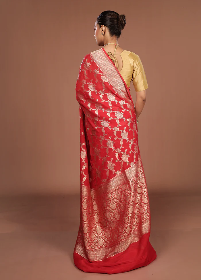 Red Georgette Saree With Blouse Piece - Image 3