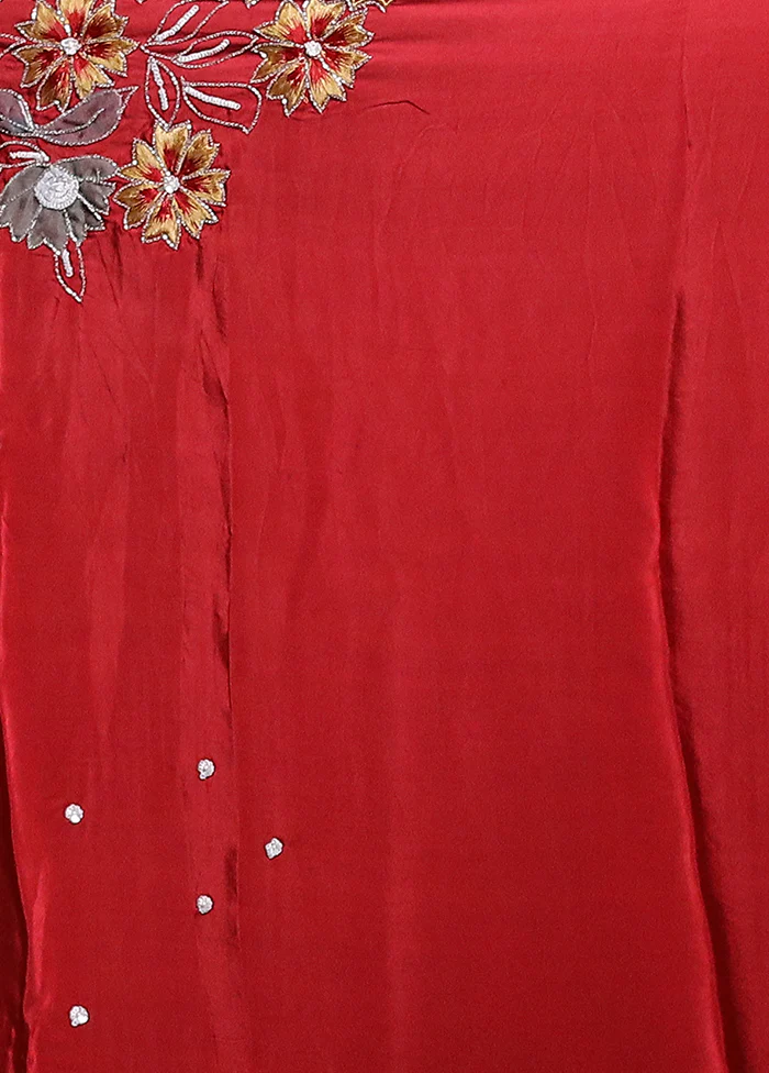 Red Handloom Pure Organza Saree With Blouse Piece - Image 5