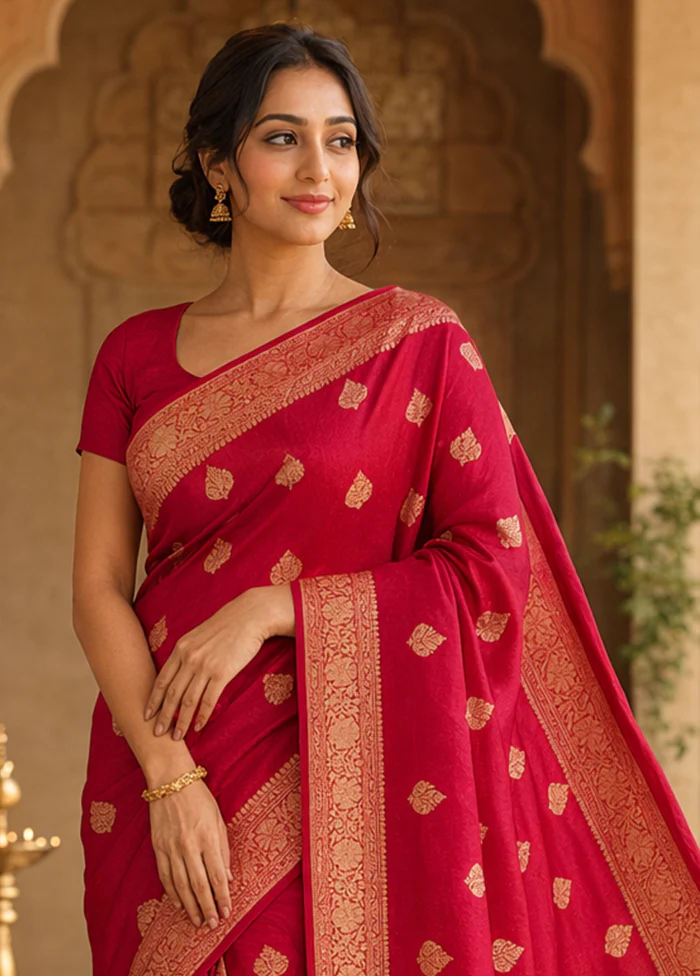 Red Handloom Pure Organza Saree With Blouse Piece - Image 2