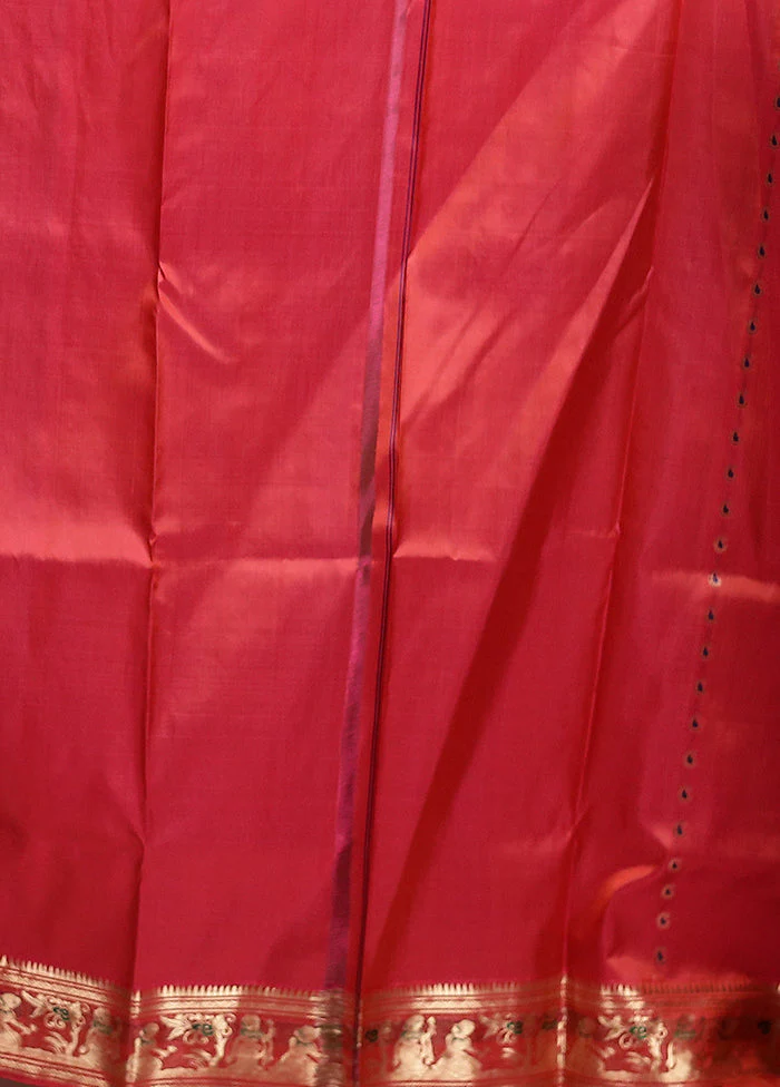 Red Handloom Swarnachuri Pure Silk Saree With Blouse Piece - Image 5