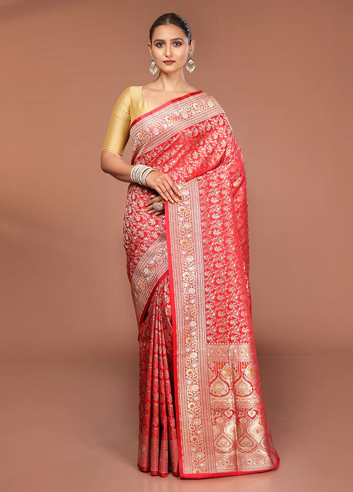 Red Handloom Tanchoi Pure Silk Saree With Blouse Piece - Image 2