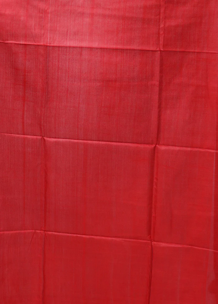 Red Handloom Tussar Pure Silk Saree With Blouse Piece - Image 5