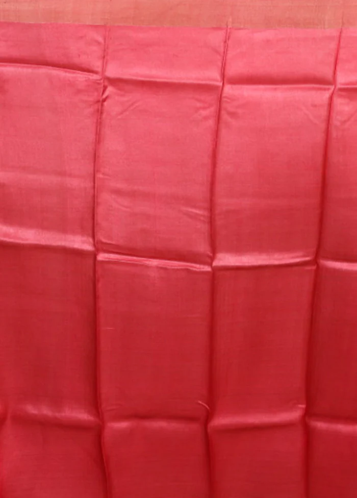 Red Handloom Tussar Pure Silk Saree With Blouse Piece - Image 5