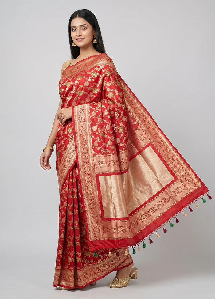 Red Handloom Uppada Pure Silk Saree With Blouse Piece