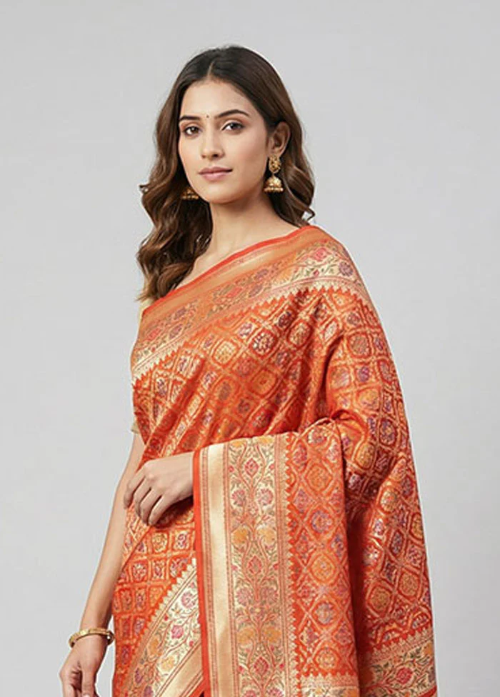 Red Handloom Uppada Pure Silk Saree With Blouse Piece - Image 2