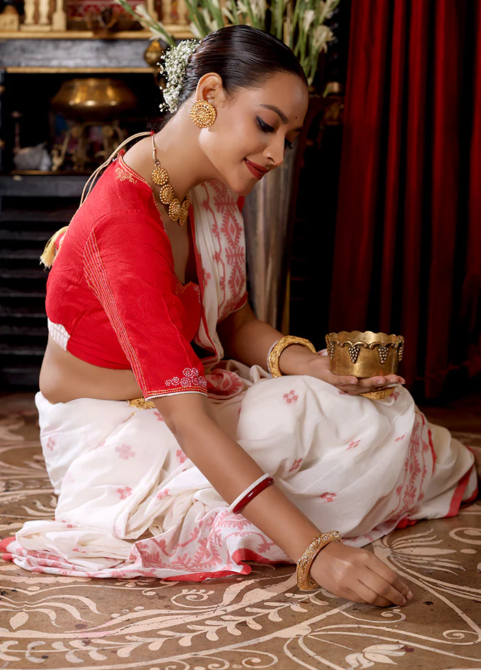 Red High Neck Designer Blouse - Image 3