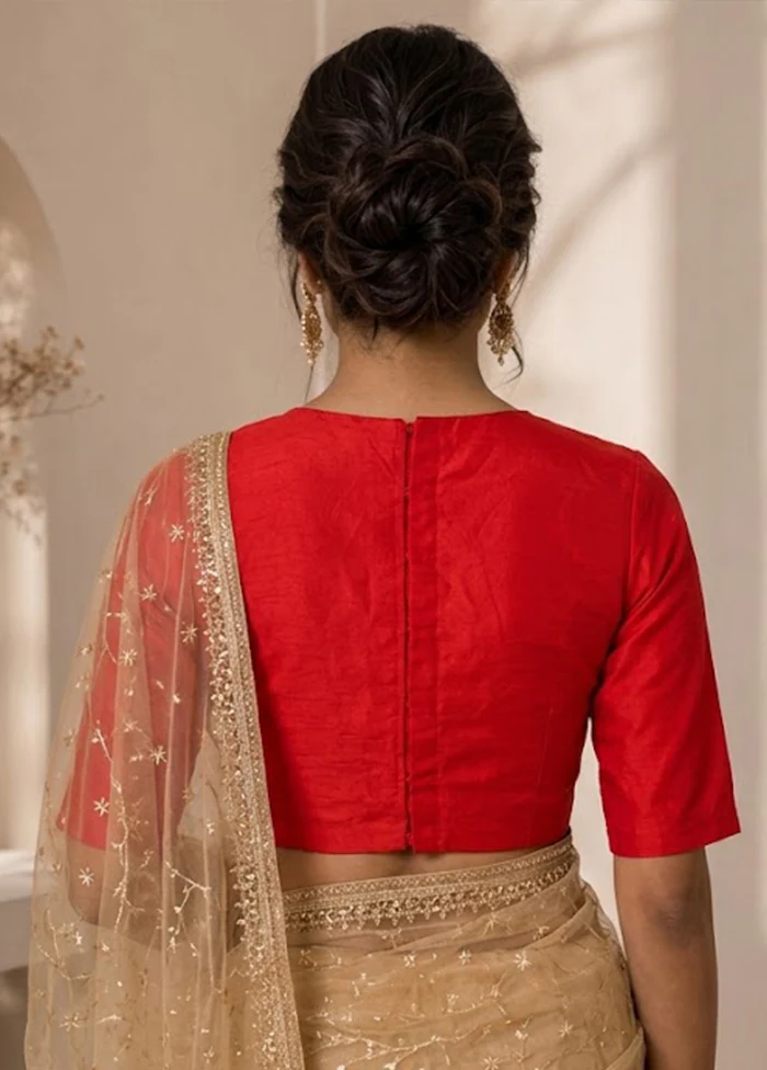 Red High Neck Designer Blouse - Image 2