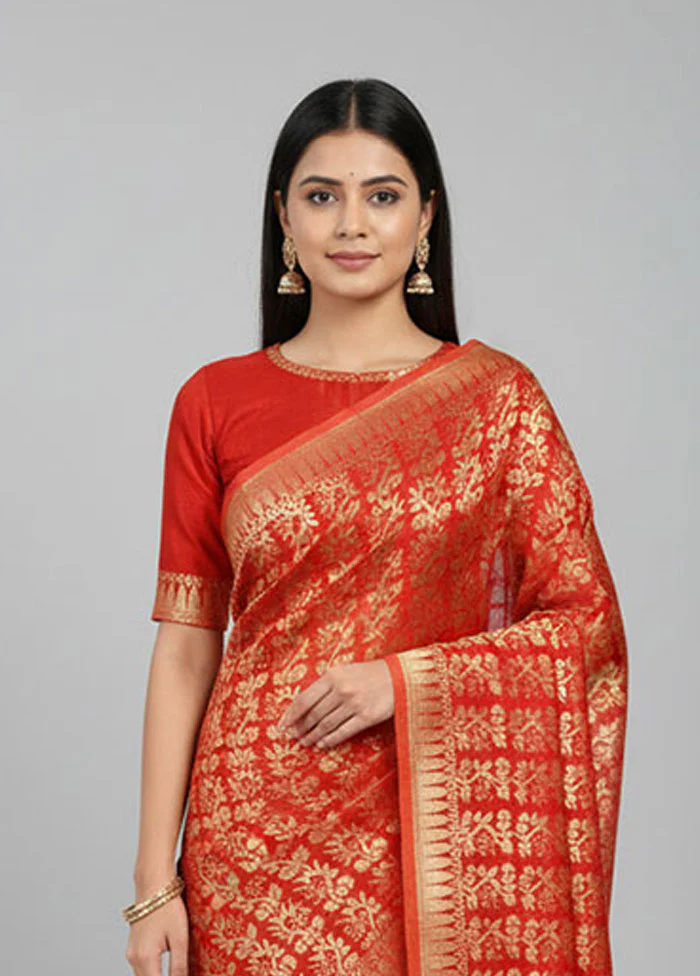 Red Jamdani Cotton Saree Without Blouse Piece - Image 2