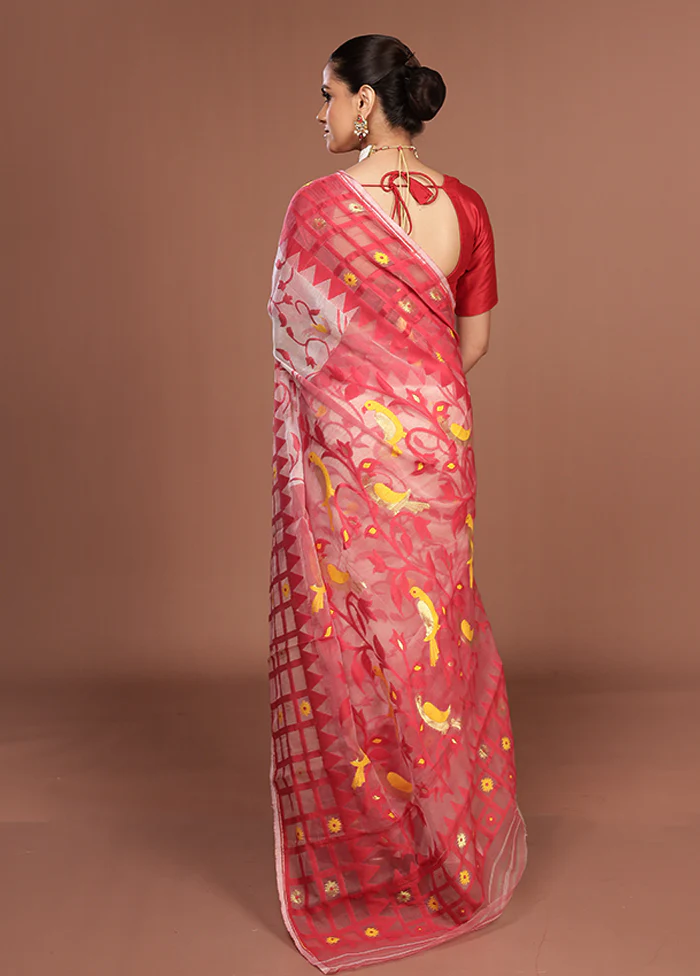 Red Jamdani Cotton Saree Without Blouse Piece - Image 3