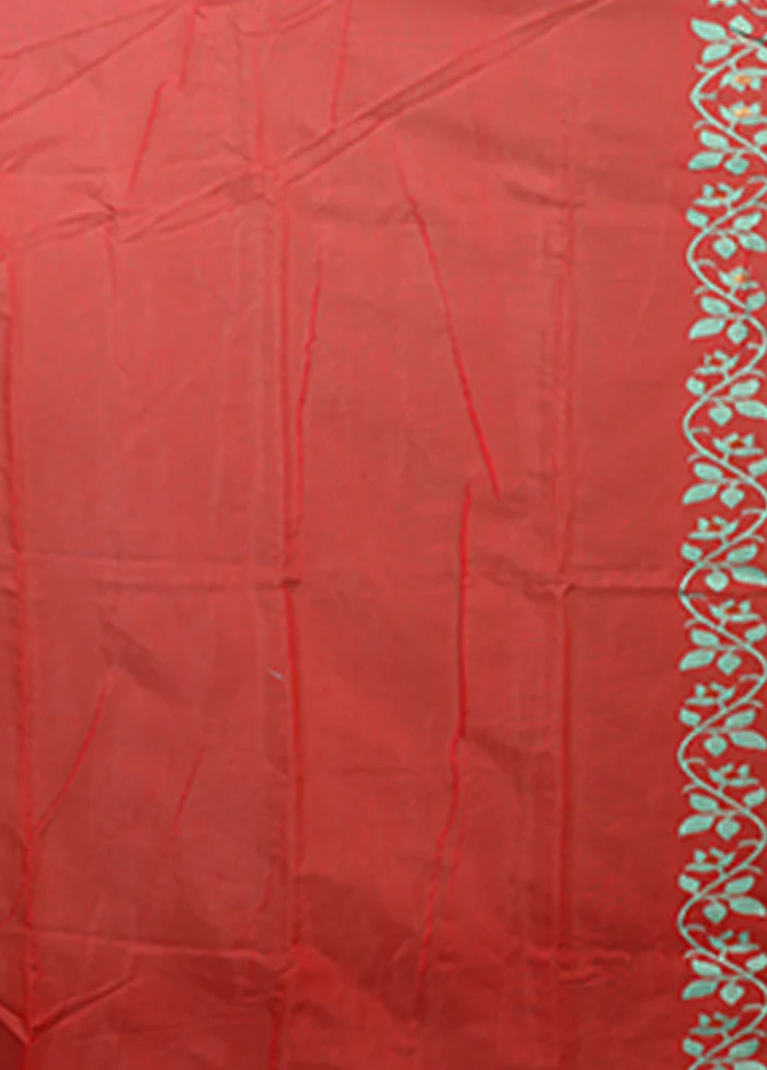 Red Jamdani Cotton Saree Without Blouse Piece - Image 5