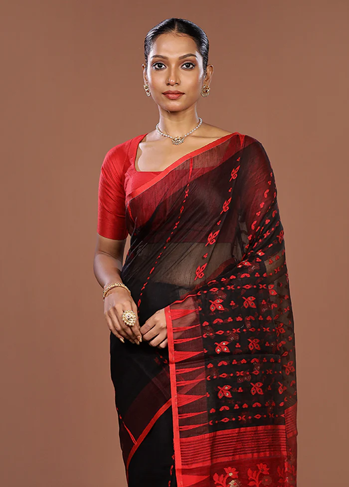 Red Jamdani Cotton Saree Without Blouse Piece