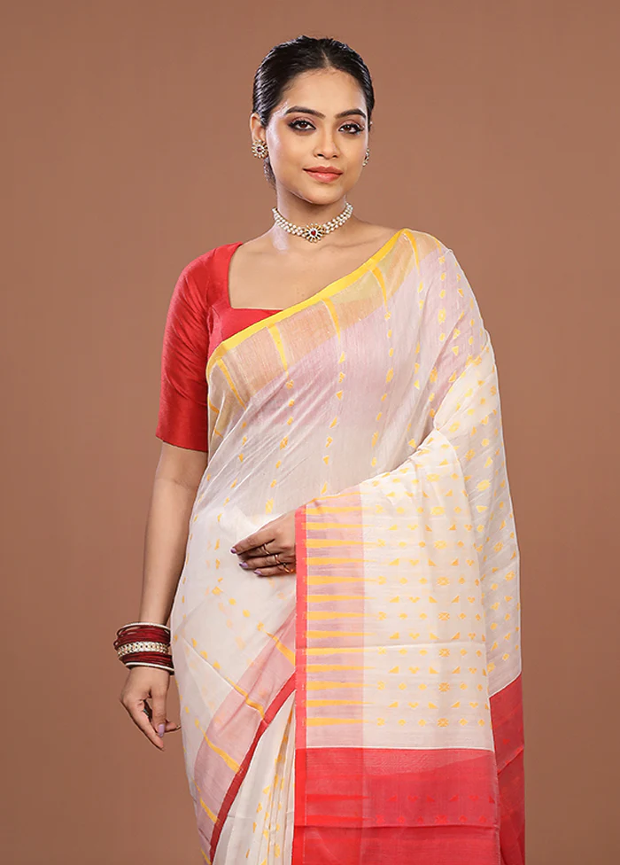 Red Jamdani Cotton Saree Without Blouse Piece