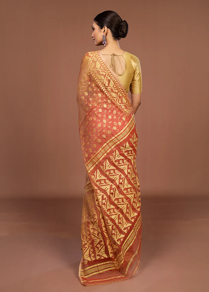 Red Jamdani Cotton Saree Without Blouse Piece - Image 3