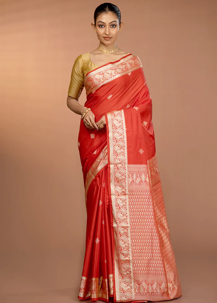 Red Kanjivaram Silk Saree With Blouse Piece - Image 2