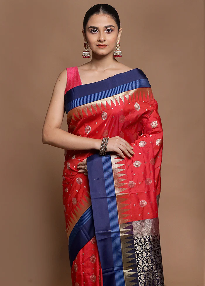 Red Kanjivaram Silk Saree With Blouse Piece - Image 2