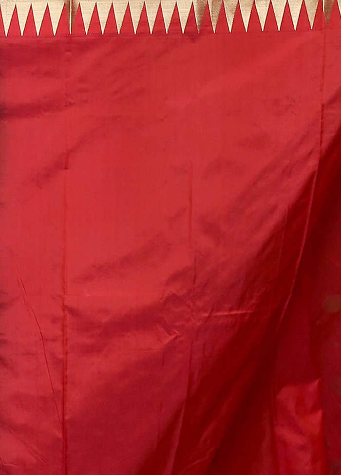 Red Kanjivaram Silk Saree With Blouse Piece - Image 5