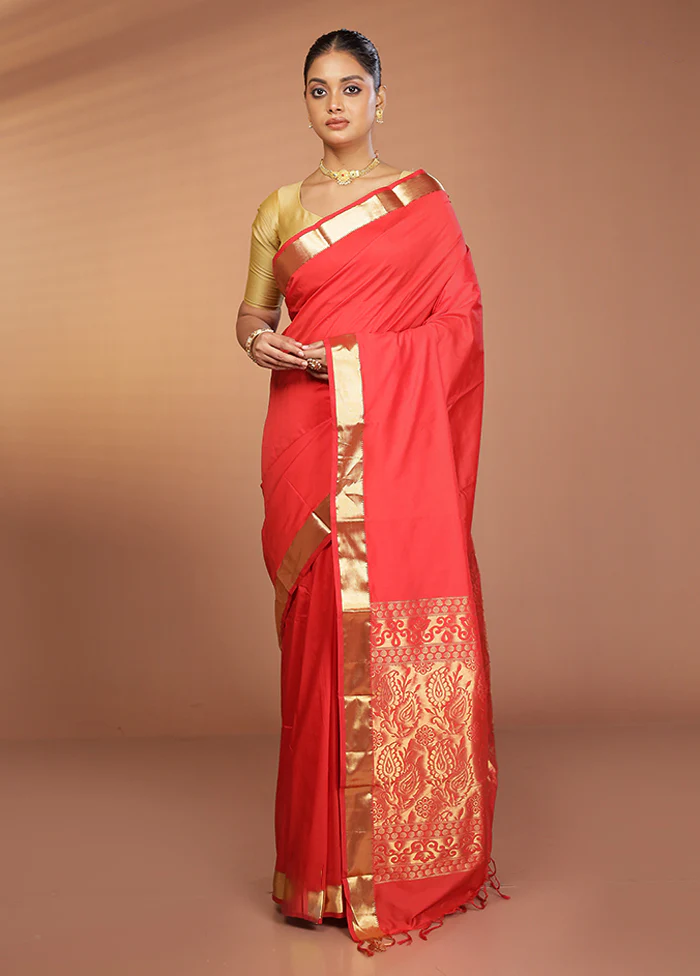 Red Kanjivaram Silk Saree With Blouse Piece - Image 2