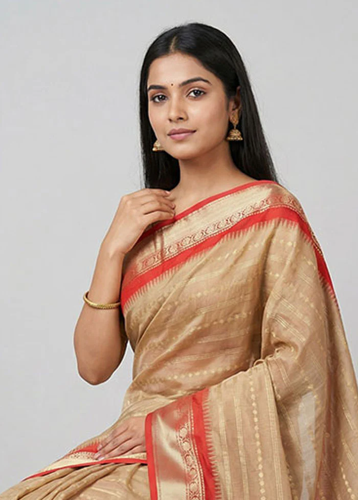 Red Kanjivaram Silk Saree With Blouse Piece - Image 2