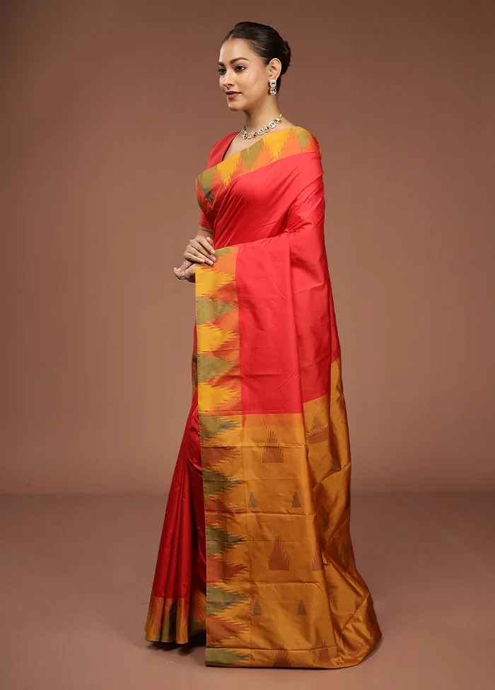 Red Kanjivaram Silk Saree With Blouse Piece - Image 4