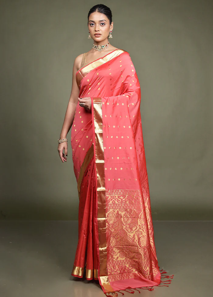 Pink Kanjivaram Silk Saree With Blouse Piece - Image 2