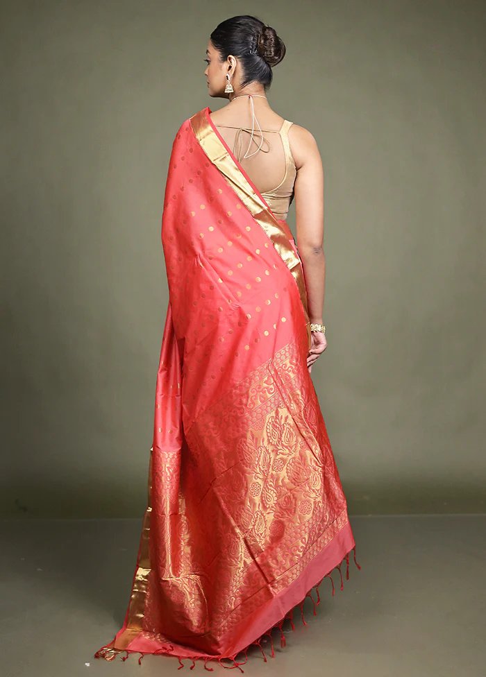 Pink Kanjivaram Silk Saree With Blouse Piece - Image 3