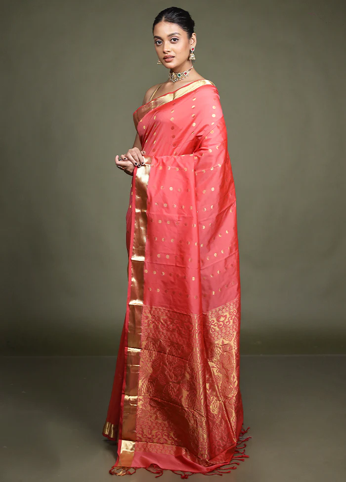 Pink Kanjivaram Silk Saree With Blouse Piece - Image 4