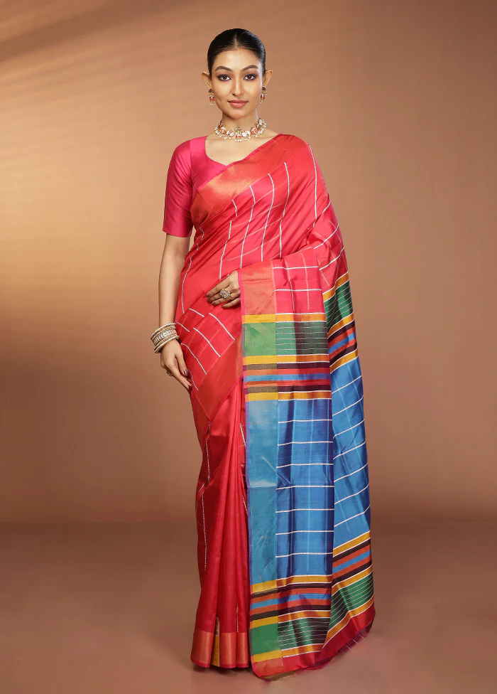 Red Kalakshetra Silk Saree With Blouse Piece - Image 2