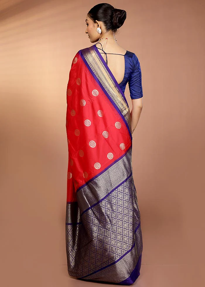 Red Kanjivaram Silk Saree With Blouse Piece - Image 3