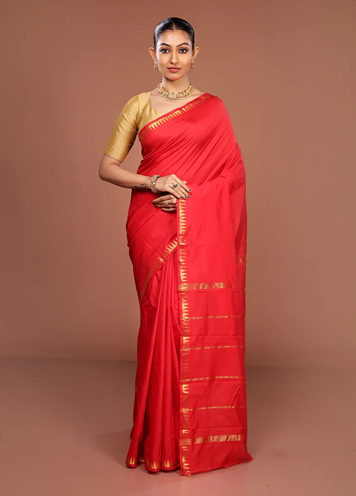 Red Kanjivaram Silk Saree With Blouse Piece - Image 2