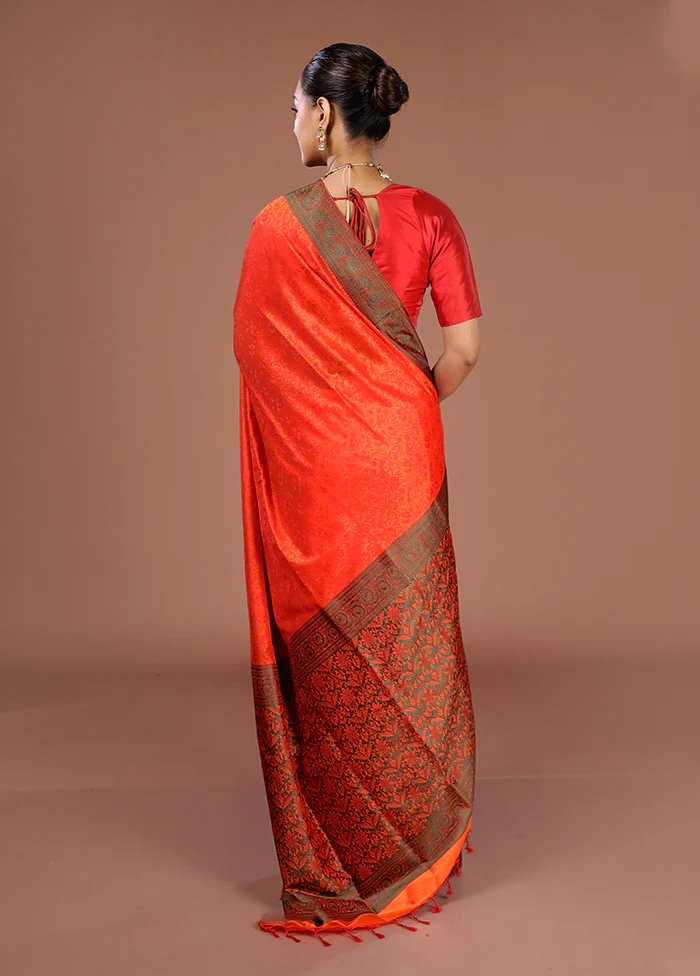 Orange Kanjivaram Silk Saree With Blouse Piece - Image 3