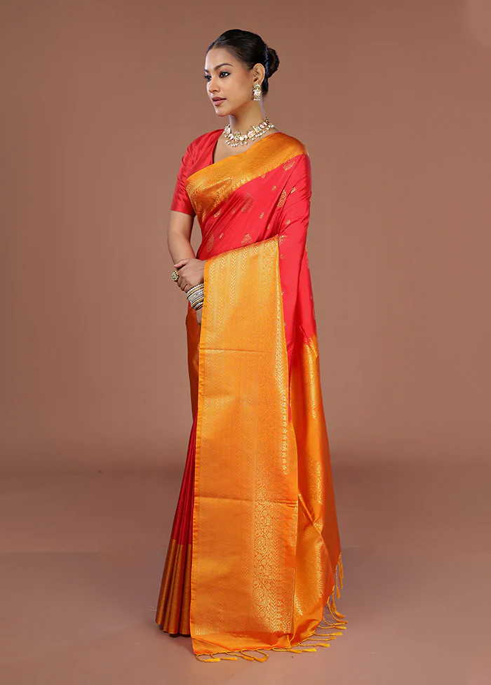Red Kanjivaram Silk Saree With Blouse Piece - Image 4