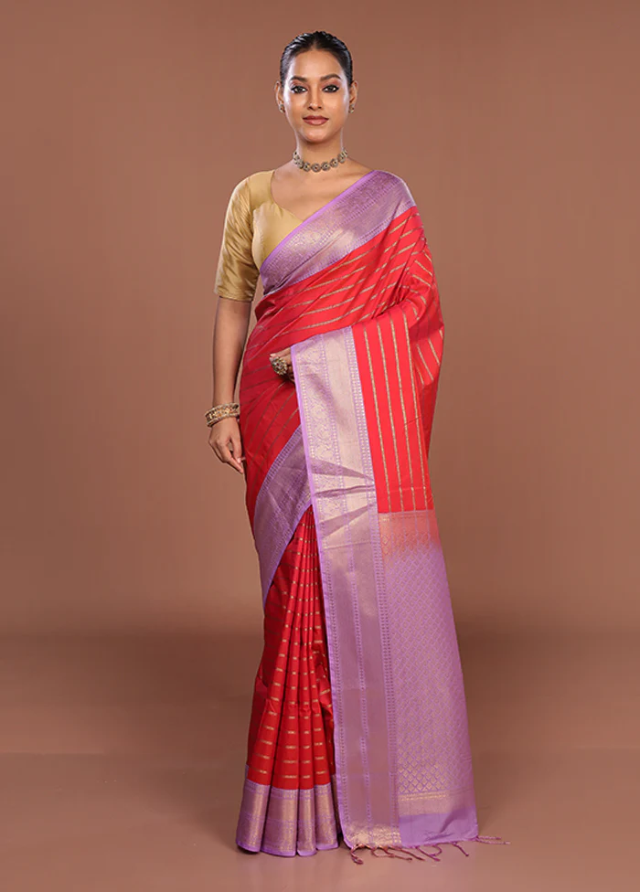 Red Kanjivaram Silk Saree With Blouse Piece - Image 2
