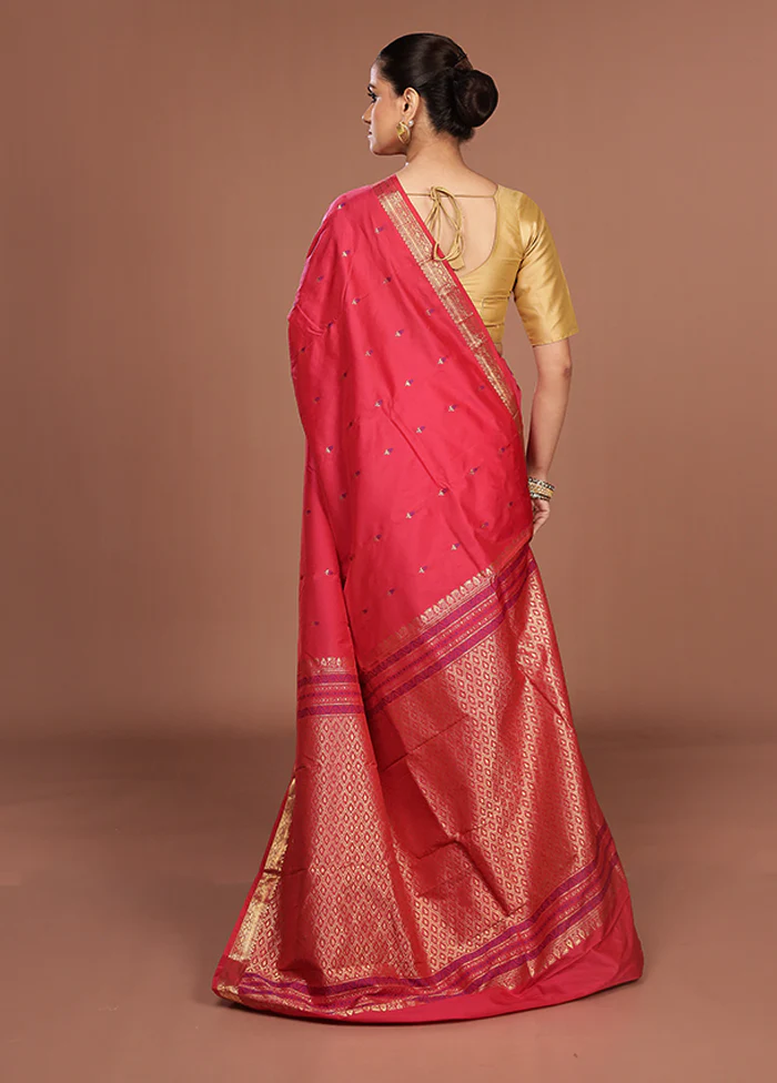 Red Kanjivaram Silk Saree With Blouse Piece - Image 3
