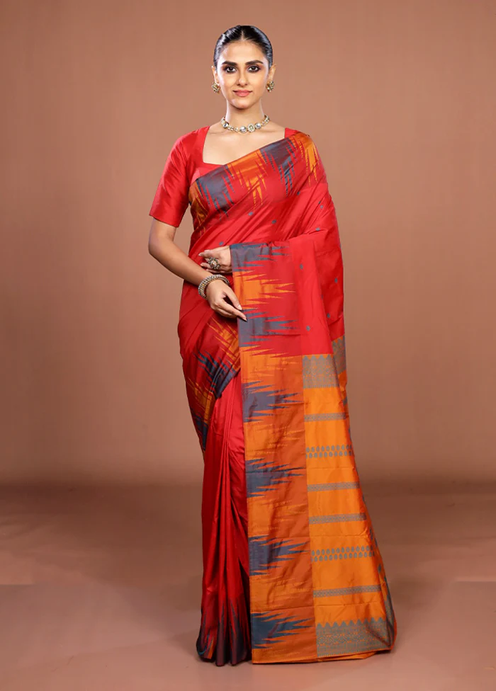 Red Kanjivaram Silk Saree With Blouse Piece - Image 2