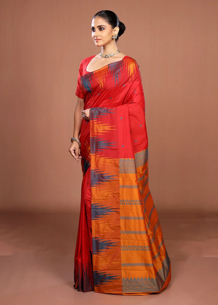 Red Kanjivaram Silk Saree With Blouse Piece - Image 4