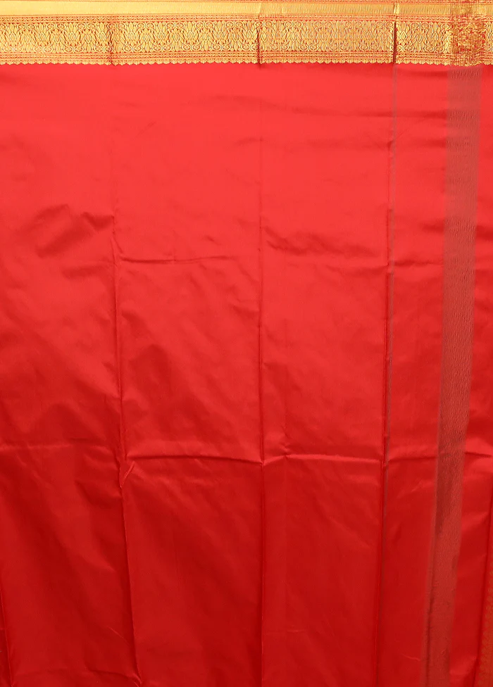 Red Kanjivaram Silk Saree With Blouse Piece - Image 5