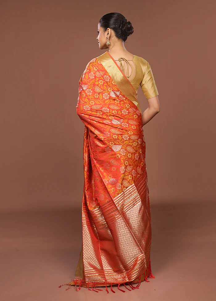 Red Kanjivaram Silk Saree With Blouse Piece - Image 3