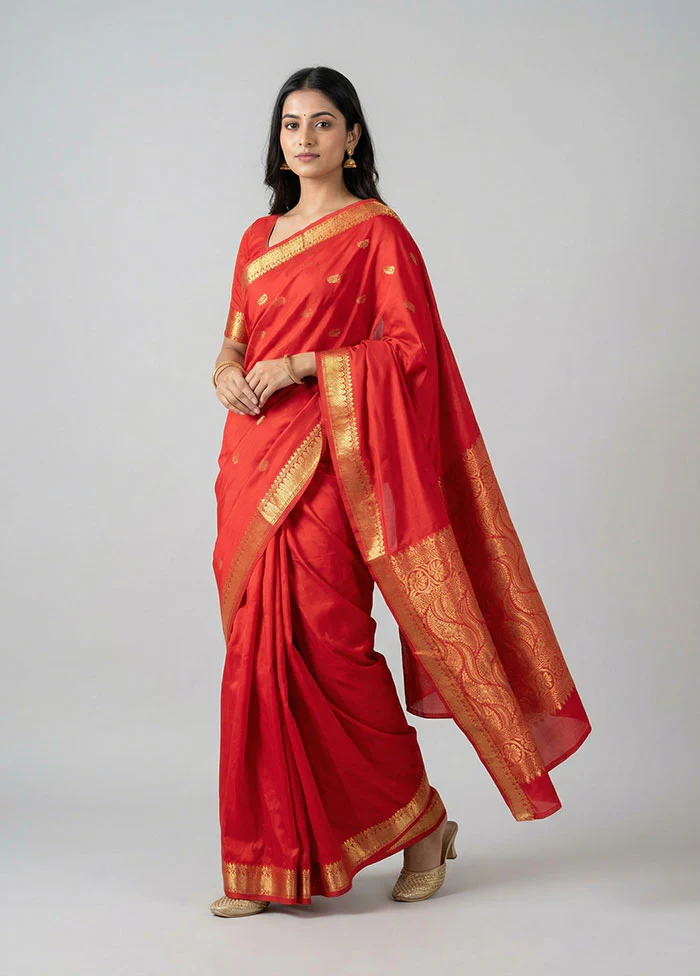 Red Kanjivaram Silk Saree With Blouse Piece