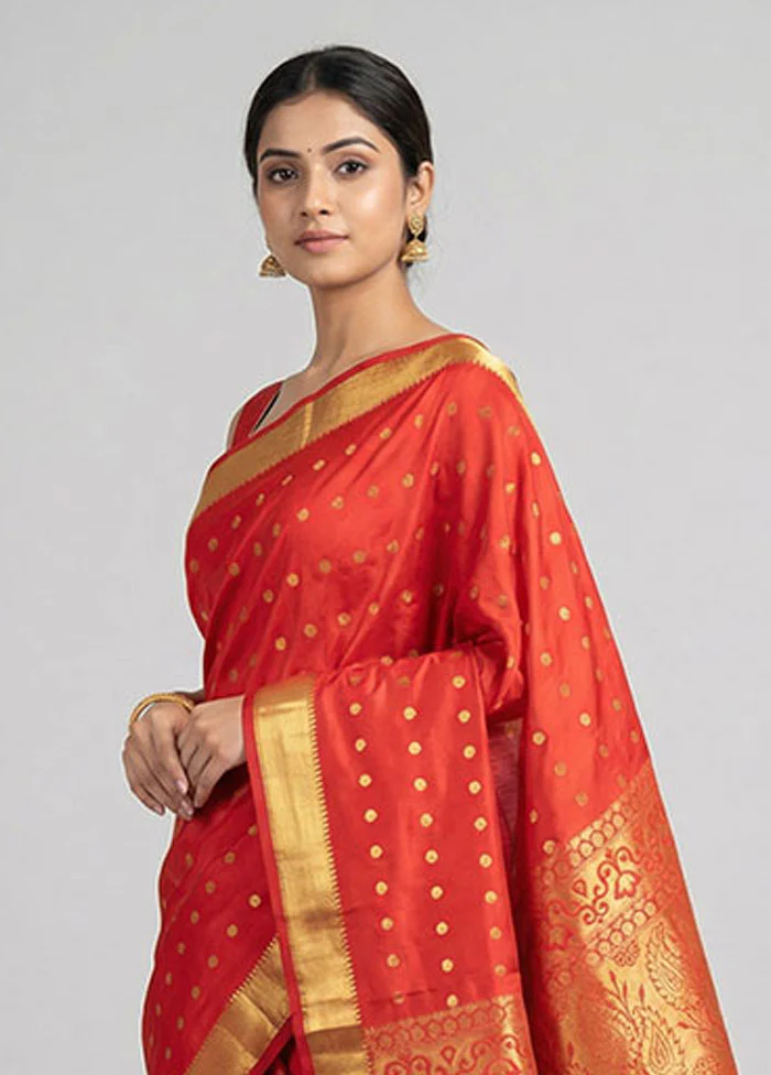 Red Kanjivaram Silk Saree With Blouse Piece - Image 2
