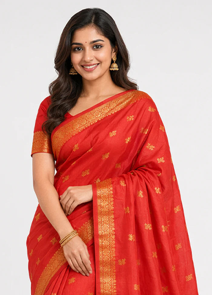 Red Kanjivaram Silk Saree With Blouse Piece - Image 2