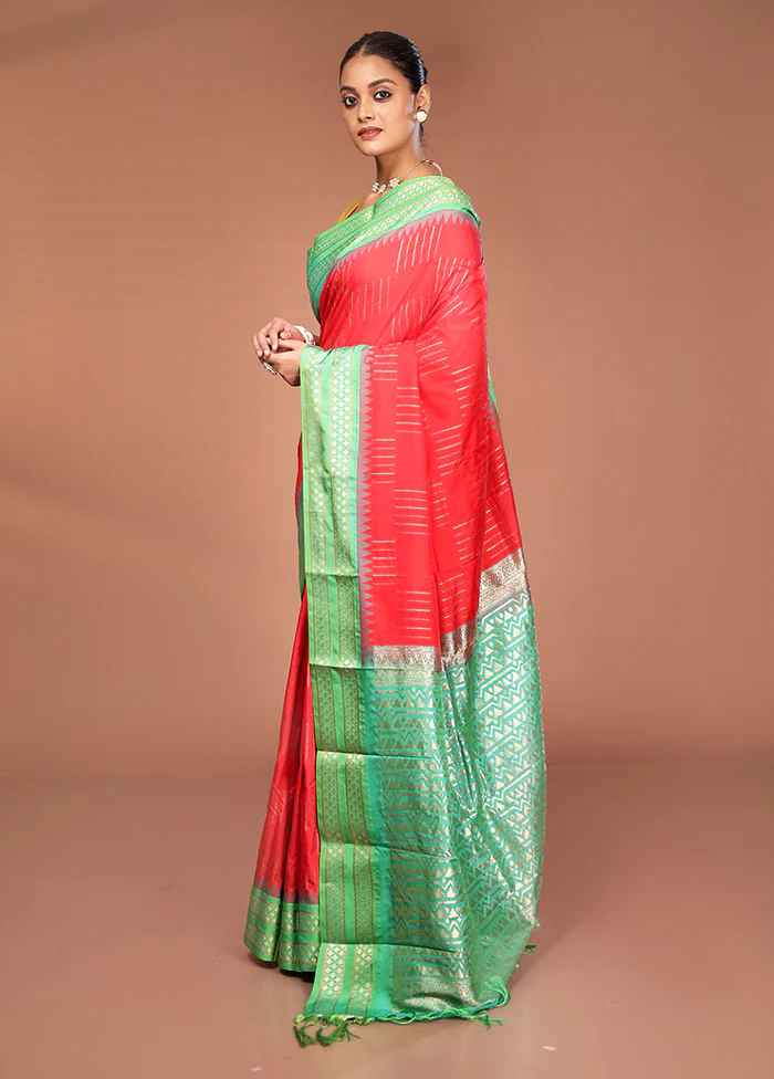 Red Kanjivaram Silk Saree With Blouse Piece - Image 4