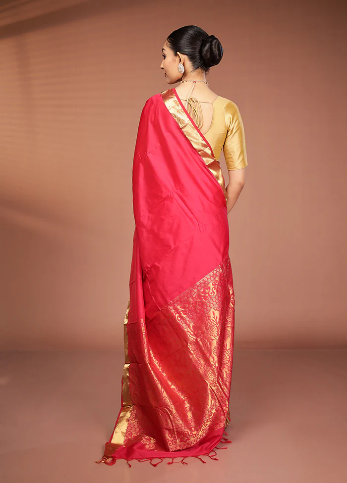 Red Kanjivaram Silk Saree With Blouse Piece - Image 3