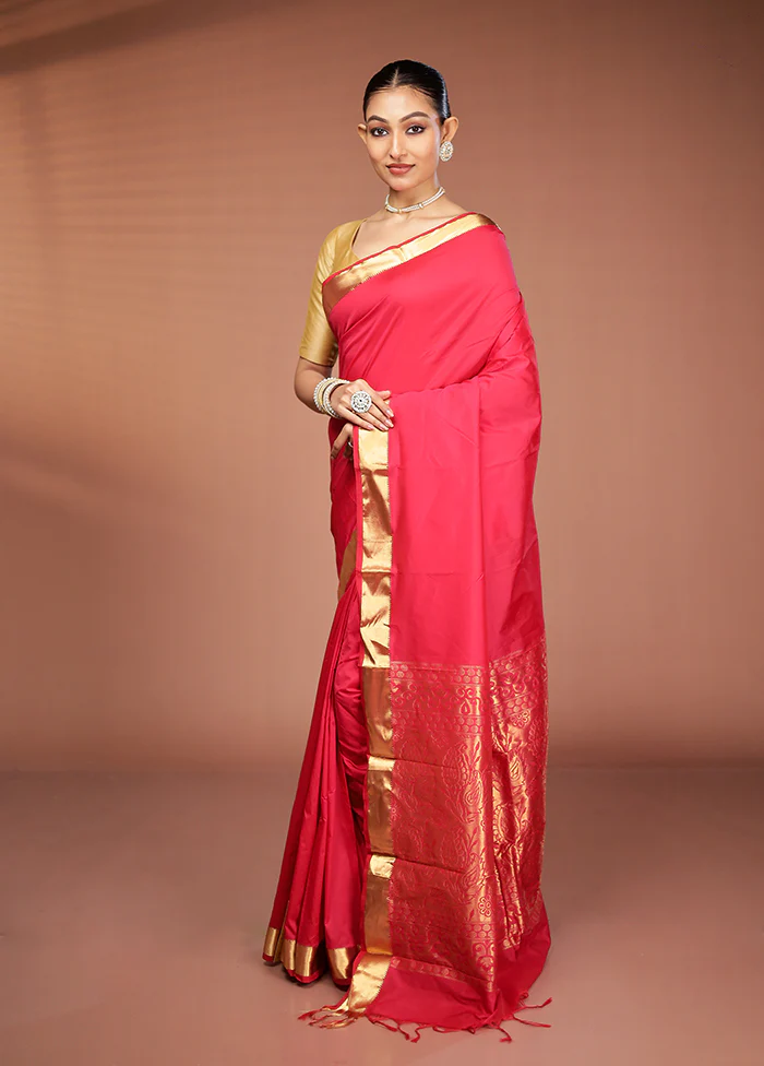 Red Kanjivaram Silk Saree With Blouse Piece - Image 4