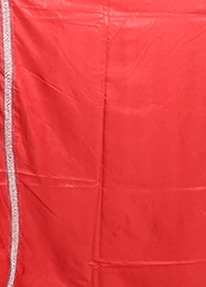 Red Kantha Stitch Silk Saree With Blouse Piece - Image 5